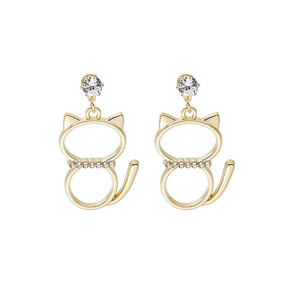 Fashion Cat Alloy Plating Hollow Out Inlay Zircon Women'S Drop Earrings 1 Pair