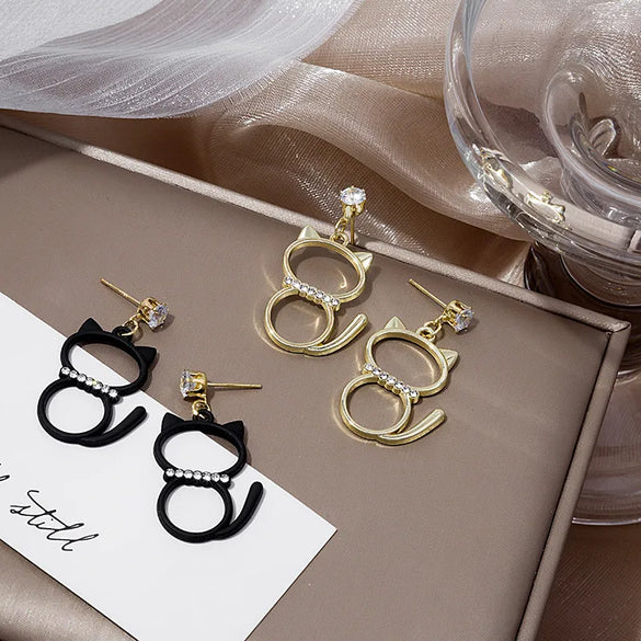 Fashion Cat Alloy Plating Hollow Out Inlay Zircon Women'S Drop Earrings 1 Pair