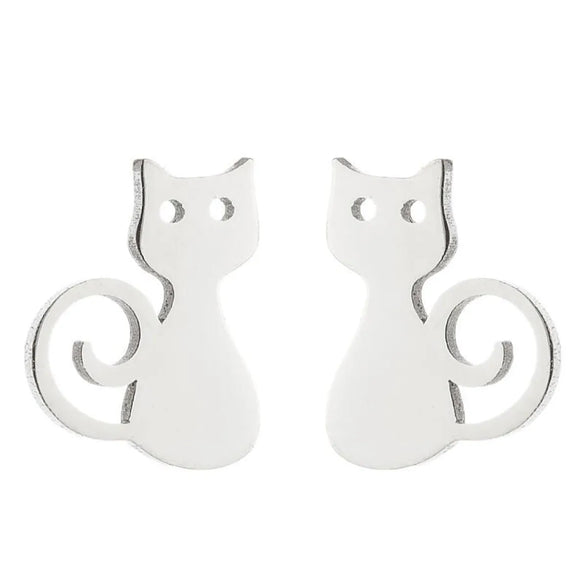 1 Pair Fashion Cat 304 Stainless Steel 18K Gold Plated Ear Studs