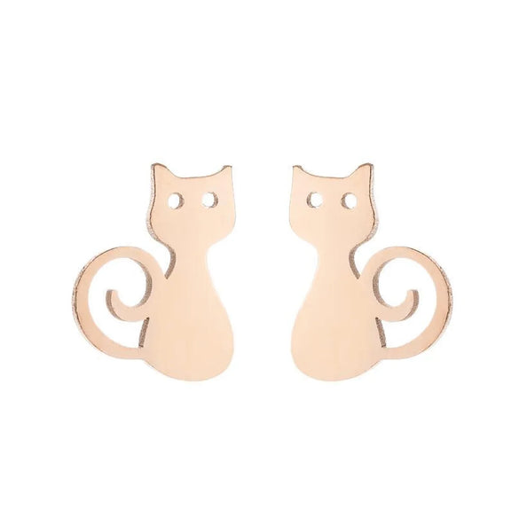 1 Pair Fashion Cat 304 Stainless Steel 18K Gold Plated Ear Studs