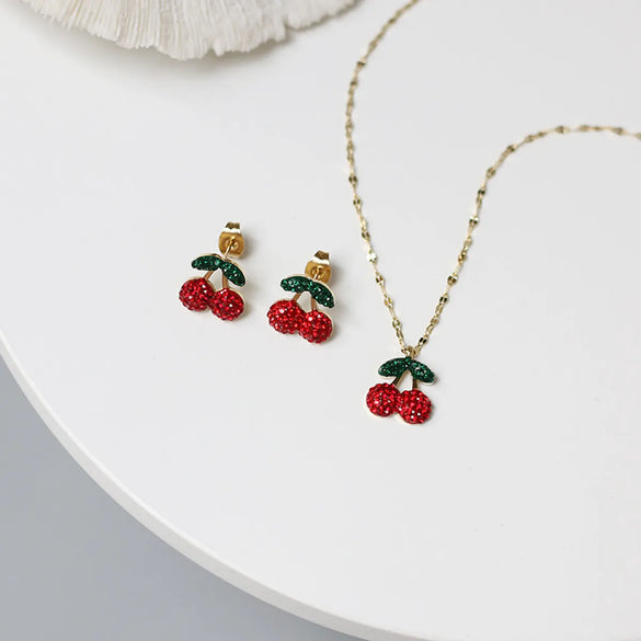 Fashion Cherry Titanium Steel 14k Gold Clavicle Chain Earring Wholesale Gooddiy