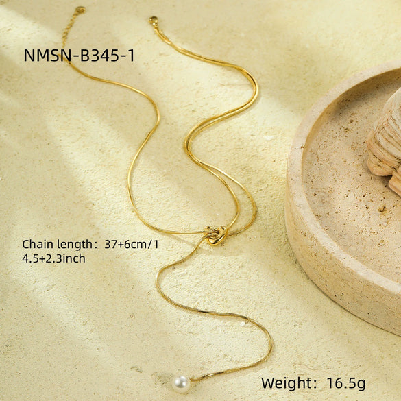 Fashion Classic Stainless Steel Pullout Long Pearl Necklace With Electroplating Treatment