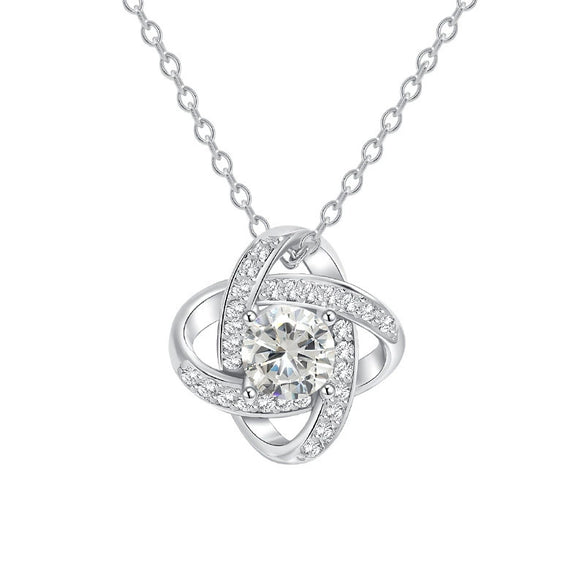 Fashion Classy Cut Out Four Leaf Clover Zircon Inlaid Silver Necklace With Electroplating Female Niche Design Double Ring