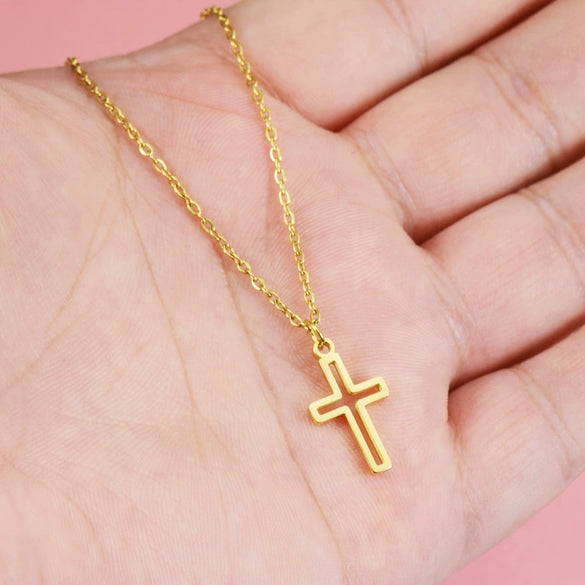 Fashion Clavicle Chain Stainless Steel Hollow Cross Pendant Geometric Design Fine Polished