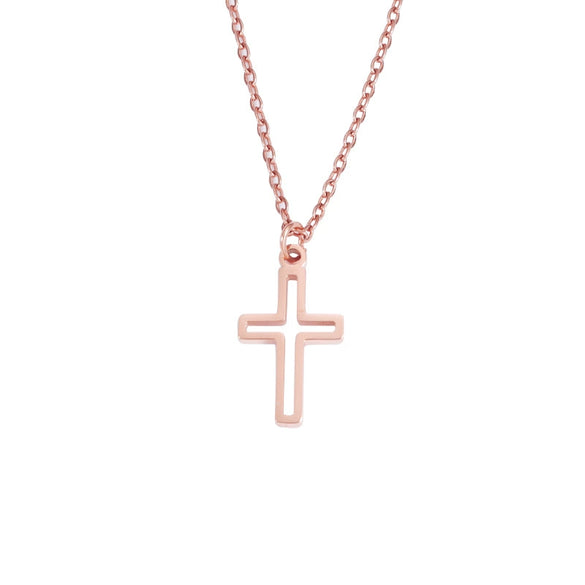 Fashion Clavicle Chain Stainless Steel Hollow Cross Pendant Geometric Design Fine Polished