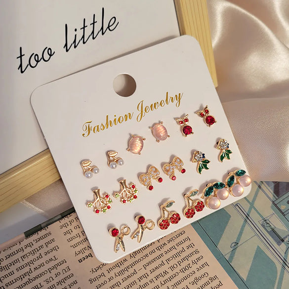 Fruit Diamond Alloy Artificial Gemstones Earrings Ear Studs