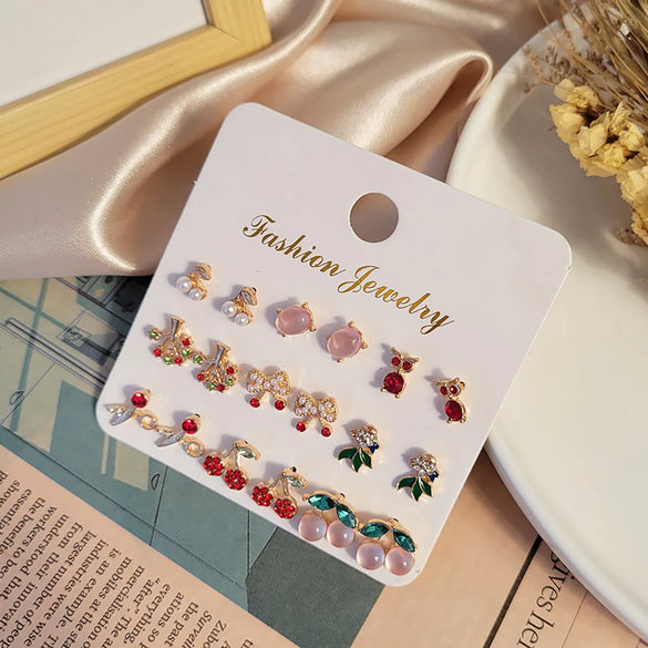 Fruit Diamond Alloy Artificial Gemstones Earrings Ear Studs