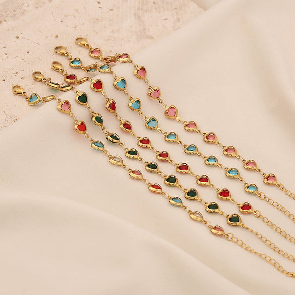 Fashion Color Love Heart Shape Stainless Steel Bracelet With Electroplating For Women
