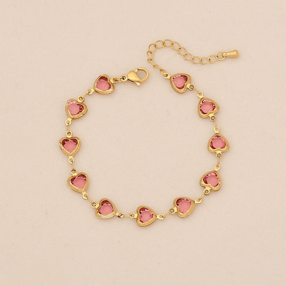 Fashion Color Love Heart Shape Stainless Steel Bracelet With Electroplating For Women