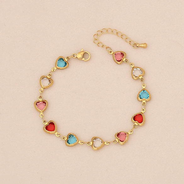 Fashion Color Love Heart Shape Stainless Steel Bracelet With Electroplating For Women