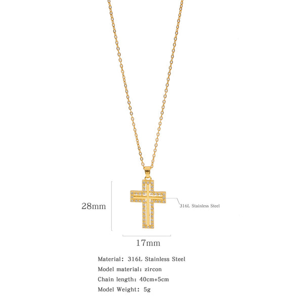 Fashion Color Zircon Unisex Cross Stainless Steel Ochain Necklace With Electroplating Jewelry Pendant