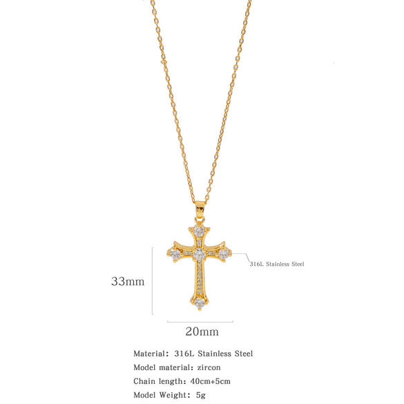 Fashion Color Zircon Unisex Cross Stainless Steel Ochain Necklace With Electroplating Jewelry Pendant