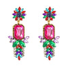 Fashion Colored Diamond Flower Alloy Earrings For Women Simple Style Exaggerated Sparkling Ear Jewelry
