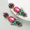 Fashion Colored Diamond Flower Alloy Earrings For Women Simple Style Exaggerated Sparkling Ear Jewelry