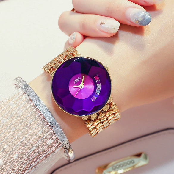 Fashion Colored Diamond Women's Watch Alloy Strap Stainless Steel Buckle Round Dial