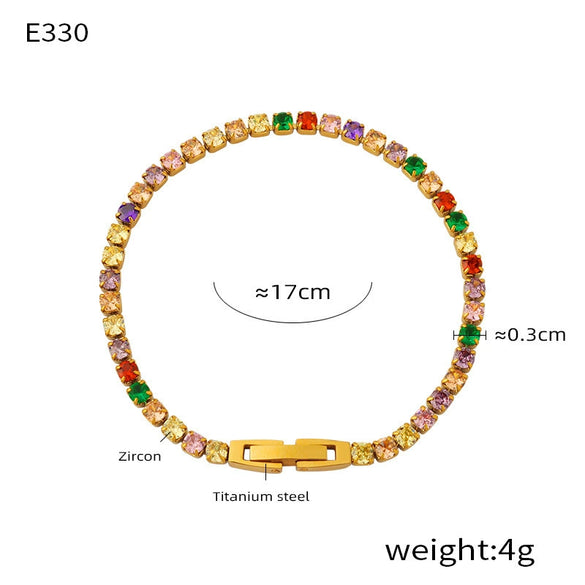 Fashion Colorful Full Diamond Women's Microinlaid Claw Grasp Zircon Geometric Light Luxury Titanium Steel Goldplated Bracelet
