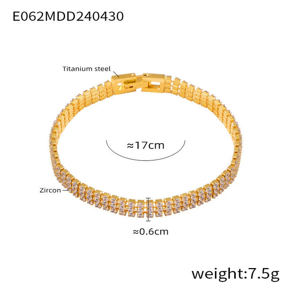Fashion Colorful Full Diamond Women's Microinlaid Claw Grasp Zircon Geometric Light Luxury Titanium Steel Goldplated Bracelet