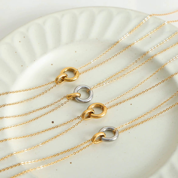 Fashion Commuter Elegant Doublering Buckle Doublelayer Chain Stacked Wearing Style Allmatch 316L Stainless Steel Goldplated Drop Shape Necklace Jewelry For Women