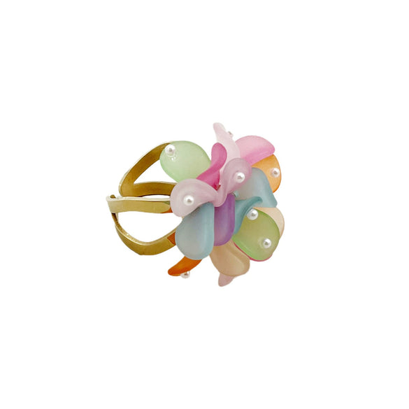 Fashion Commuter Personality Trend Stainless Steel Electroplated Pearl Color Flower Open Ring For Women Geometric Design