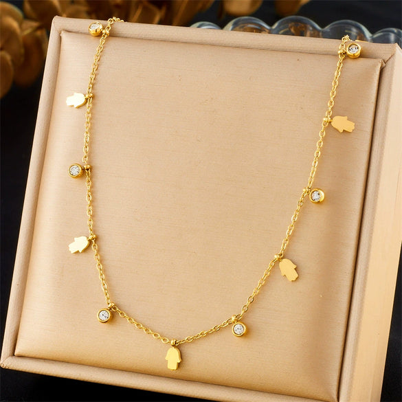 Fashion Commuter Simple Gold Plated Stainless Steel Pendant Necklace With Butterfly Disc Lightning Crown And Eye Accessories Electroplating Treatment