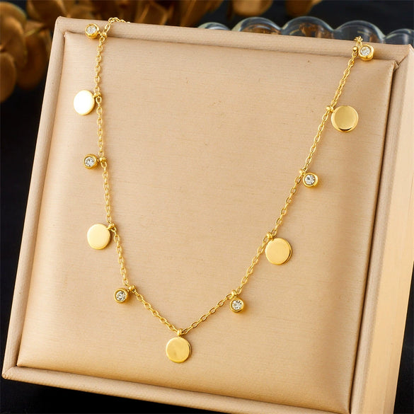 Fashion Commuter Simple Gold Plated Stainless Steel Pendant Necklace With Butterfly Disc Lightning Crown And Eye Accessories Electroplating Treatment