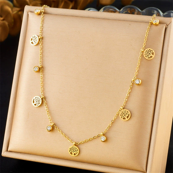 Fashion Commuter Simple Gold Plated Stainless Steel Pendant Necklace With Butterfly Disc Lightning Crown Eye Accessories In Heart Shape With Electroplating