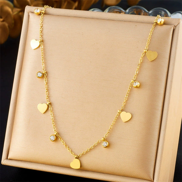 Fashion Commuter Simple Gold Plated Stainless Steel Pendant Necklace With Butterfly Disc Lightning Crown Eye Accessories In Heart Shape With Electroplating