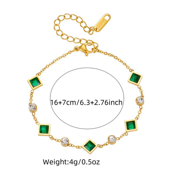 Fashion Commuter Simple Temperament Green Diamond Stainless Steel Jewelry Electroplated Necklace Bracelet