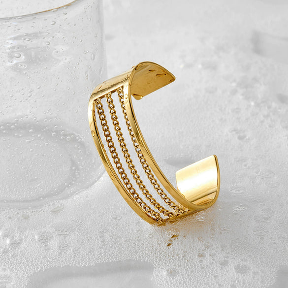 Fashion Commuting Simple Geometric Open Stainless Steel Bracelet With Electroplating Color Preservation And Niche Personality Design