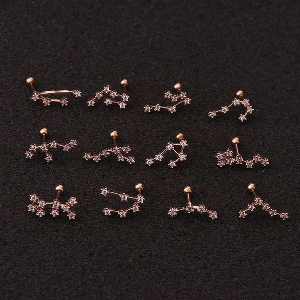 Fashion Constellation Zircon Inlaid Metal Piercing Ear Jewelry