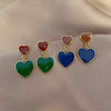 Fashion Contrast Color Alloy Heart Tassel Earrings With Double Peach Heart Dripping Oil Design Sweet Light Luxury Style