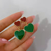 Fashion Contrast Color Alloy Heart Tassel Earrings With Double Peach Heart Dripping Oil Design Sweet Light Luxury Style