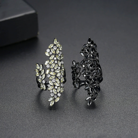 Fashion Copper Adjustable Open Ring With Geometric Design And Zircon Inlay Electroplated For Women