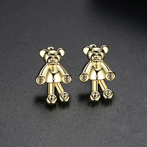 Fashion Copper Bear Earrings With Zircon Accents Simple Animal Zodiac Jewelry Accessories