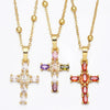 Fashion Copper Cross Pendant Necklace With Micro Inlaid Zircon Ball Chain Simple All Match Jewelry For Women
