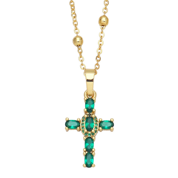 Fashion Copper Cross Pendant Necklace With Micro Inlaid Zircon Ball Chain Simple All Match Jewelry For Women