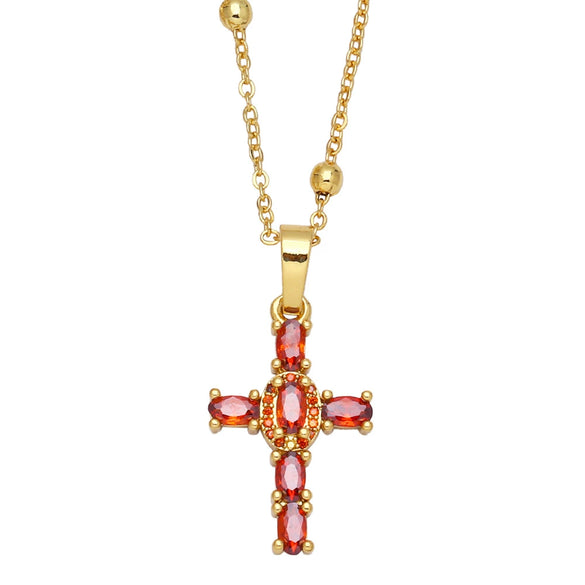 Fashion Copper Cross Pendant Necklace With Micro Inlaid Zircon Ball Chain Simple All Match Jewelry For Women