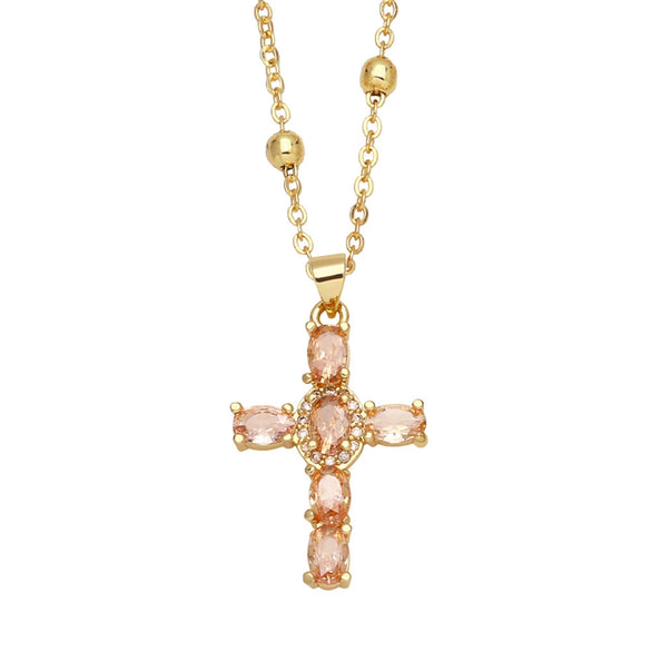 Fashion Copper Cross Pendant Necklace With Micro Inlaid Zircon Ball Chain Simple All Match Jewelry For Women