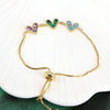 Fashion Copper Electroplated Micro Pave Colorful Zircon Heart Shaped Bracelet Simple Adjustable Geometric Hand Accessory For Women