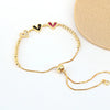 Fashion Copper Electroplated Micro Pave Colorful Zircon Heart Shaped Bracelet Simple Adjustable Geometric Hand Accessory For Women