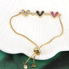 Fashion Copper Electroplated Micro Pave Colorful Zircon Heart Shaped Bracelet Simple Adjustable Geometric Hand Accessory For Women
