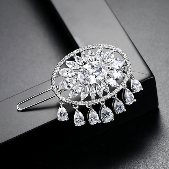 Fashion Copper Flower Hairpin With Zircon And Tassel Word Clip Hair Accessory For Women Wholesale