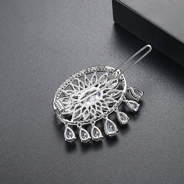 Fashion Copper Flower Hairpin With Zircon And Tassel Word Clip Hair Accessory For Women Wholesale