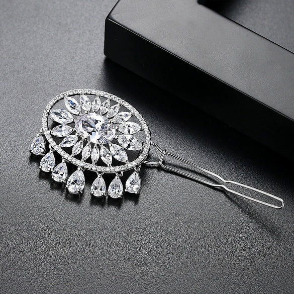 Fashion Copper Flower Hairpin With Zircon And Tassel Word Clip Hair Accessory For Women Wholesale