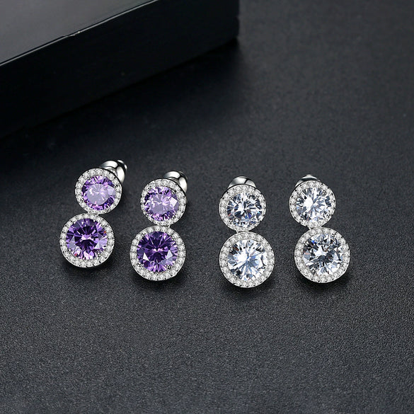 Fashion Copper Geometric Crystal Zircon Inlaid Round Earrings For Women Elegant Everyday Jewelry Wholesale