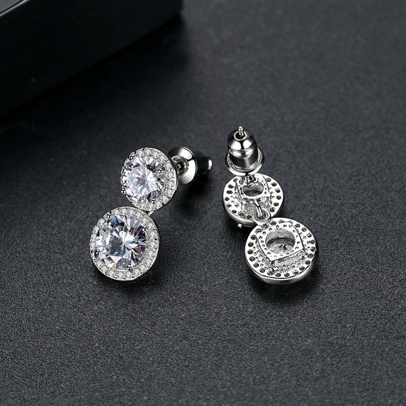 Fashion Copper Geometric Crystal Zircon Inlaid Round Earrings For Women Elegant Everyday Jewelry Wholesale