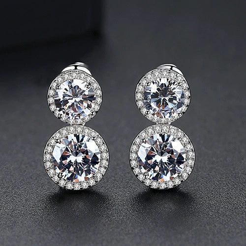 Fashion Copper Geometric Crystal Zircon Inlaid Round Earrings For Women Elegant Everyday Jewelry Wholesale