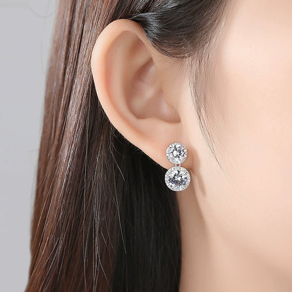 Fashion Copper Geometric Crystal Zircon Inlaid Round Earrings For Women Elegant Everyday Jewelry Wholesale