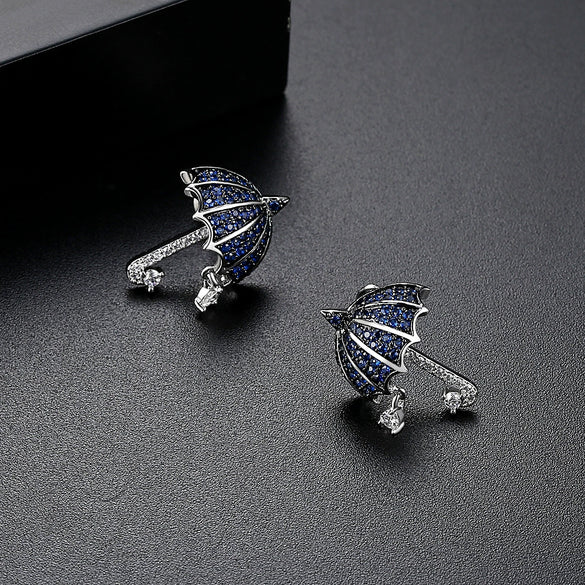 Fashion Copper Geometric Small Umbrella Earrings With Micro Inlaid Pointed Crystal Mixed Color Zircon For Women