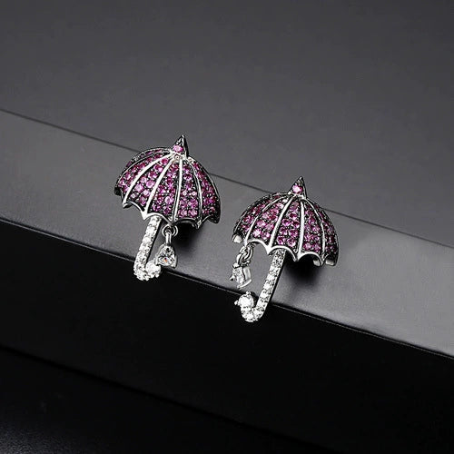 Fashion Copper Geometric Small Umbrella Earrings With Micro Inlaid Pointed Crystal Mixed Color Zircon For Women